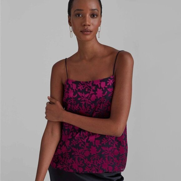 NWT Club Monaco black & purple floral burnout camisole tank top - Picture 1 of 9